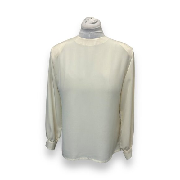 VTG Cream Long Sleeve Dressy Blouse With Back Button Closure & High Neck - Picture 1 of 8